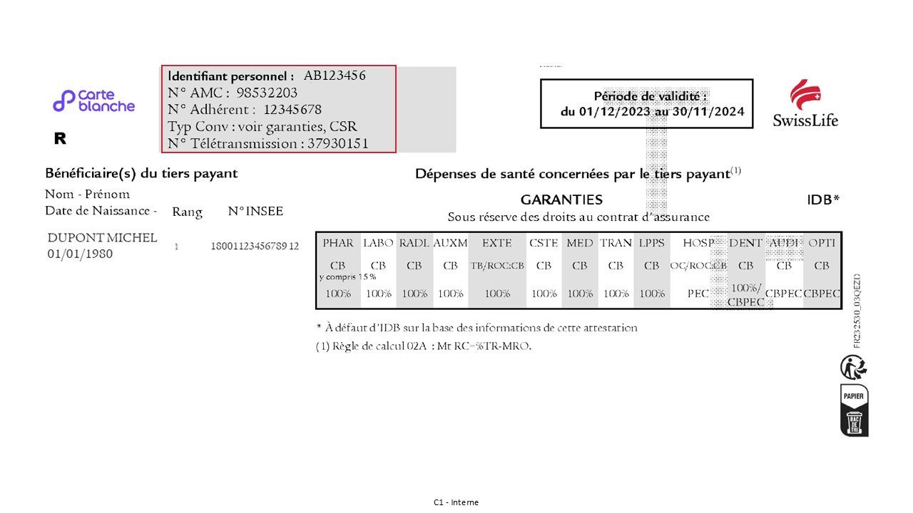Exemple attestation tiers payant Swiss Life